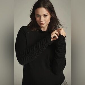 By Anthropologie Ruched-Sleeve Turtleneck Top in Black